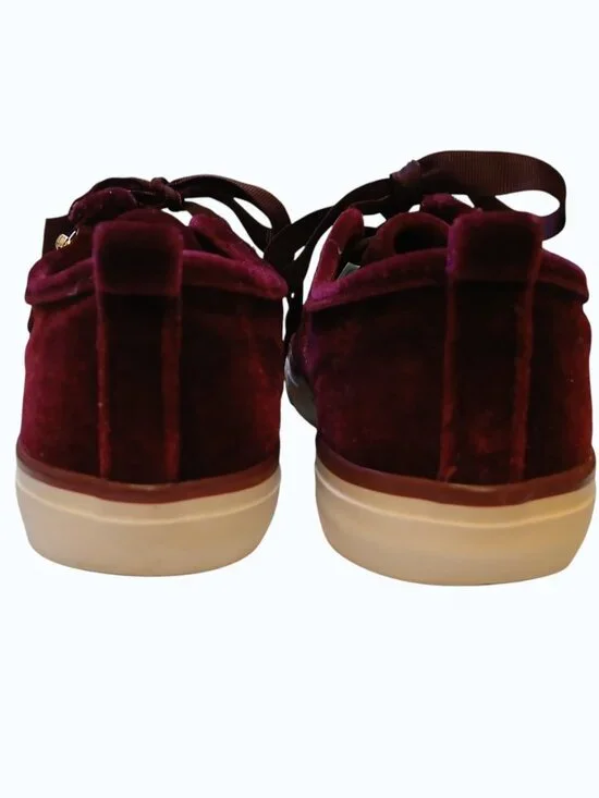 NOT RATED Red/Burgundy Velvet Gold Zipper Satin Lace Sneakers - Picture 15 of 16